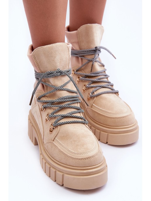 Women's Suede Lace-up Boots Beige Acorn