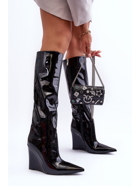 Leather Boots On Platform Black Delinn