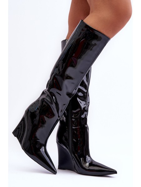 Leather Boots On Platform Black Delinn