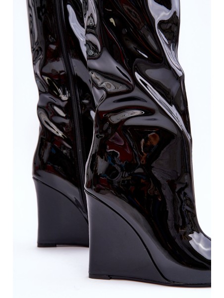 Leather Boots On Platform Black Delinn