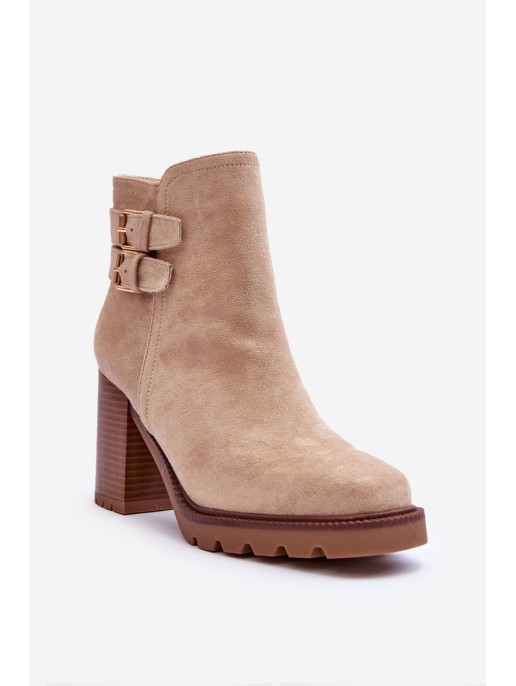 Suede Heeled Boots Beige Makeline