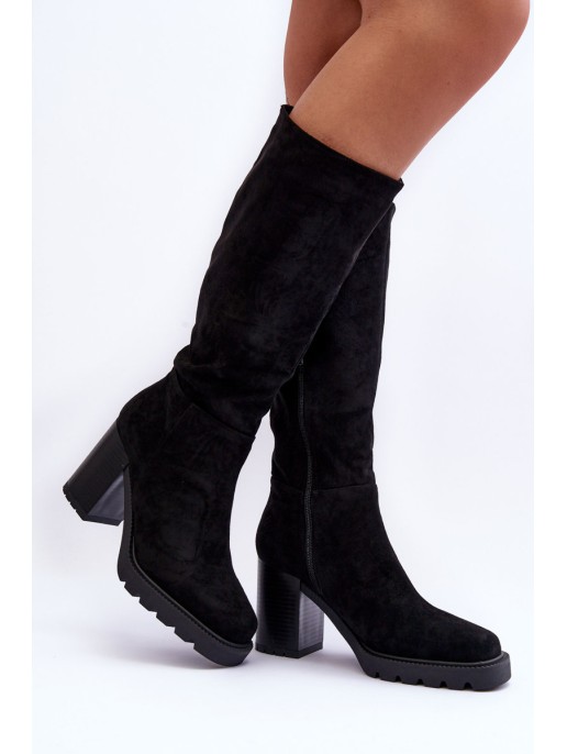 Women's Suede Boots On Massive Heel Black Virdana