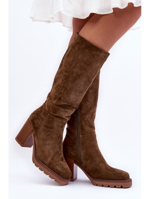 Leather Boots with Massive Heel Olive Virdana