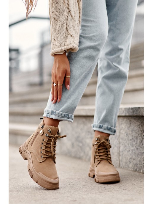 Women's Fleece-Lined Suede Trapper Boots Beige Jailina