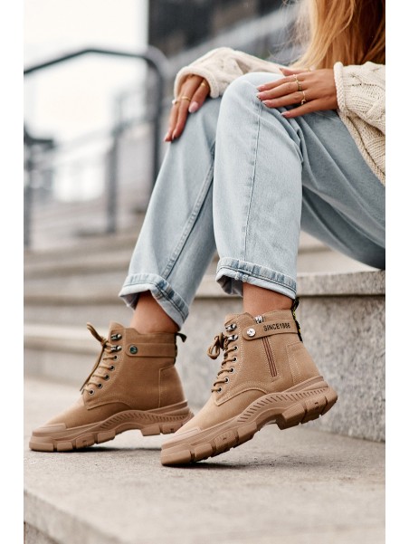 Women's Fleece-Lined Suede Trapper Boots Beige Jailina