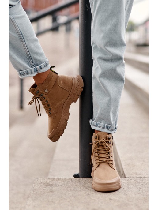 Women's Fleece-Lined Suede Trapper Boots Beige Jailina
