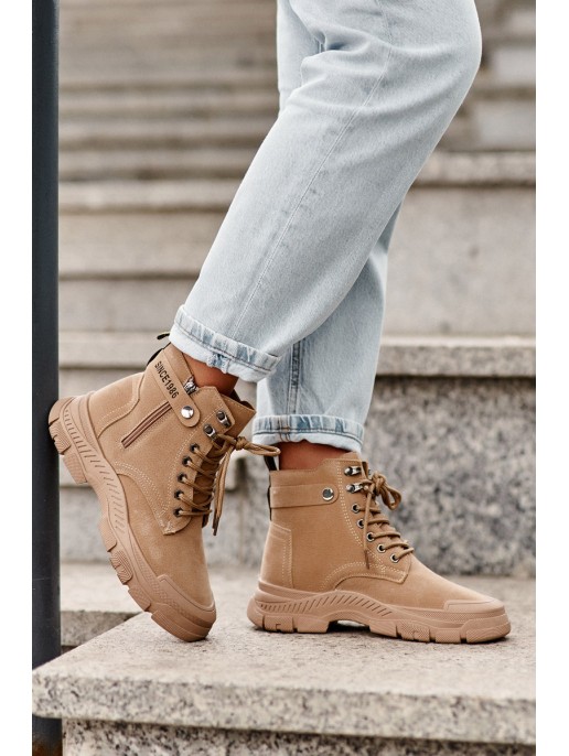 Women's Fleece-Lined Suede Trapper Boots Beige Jailina