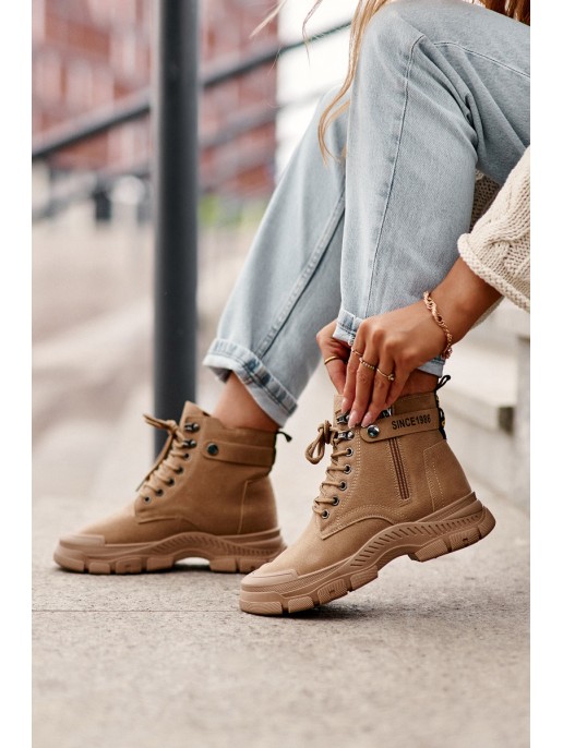 Women's Fleece-Lined Suede Trapper Boots Beige Jailina