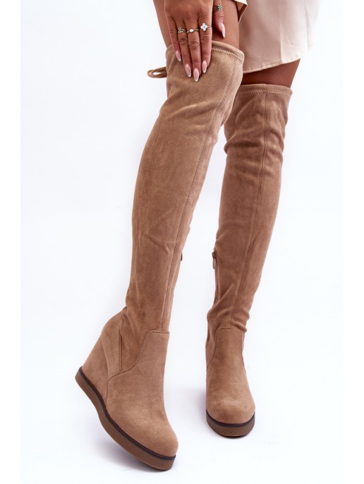 Platform Musketeer Boots in Suede Beige Mephal