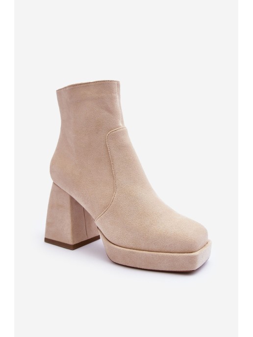 Suede Heeled Boots Beige Makeline