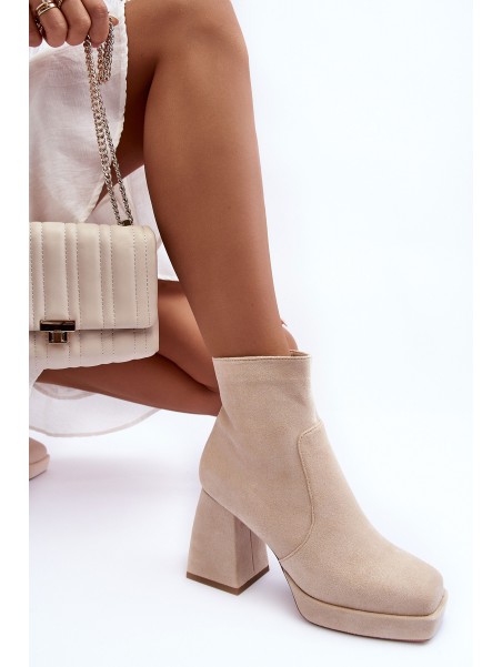 Suede Heeled Boots Beige Makeline