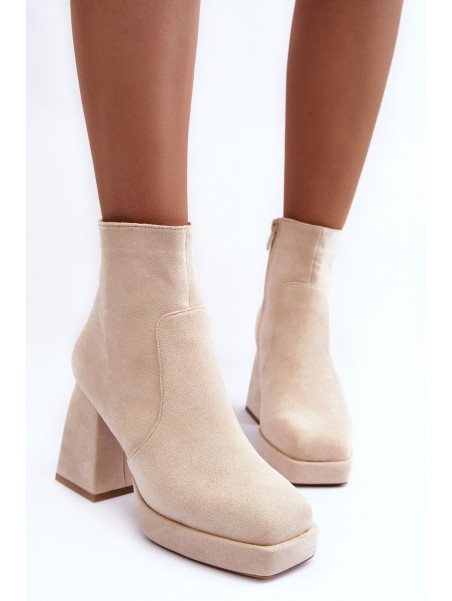 Suede Heeled Boots Beige Makeline
