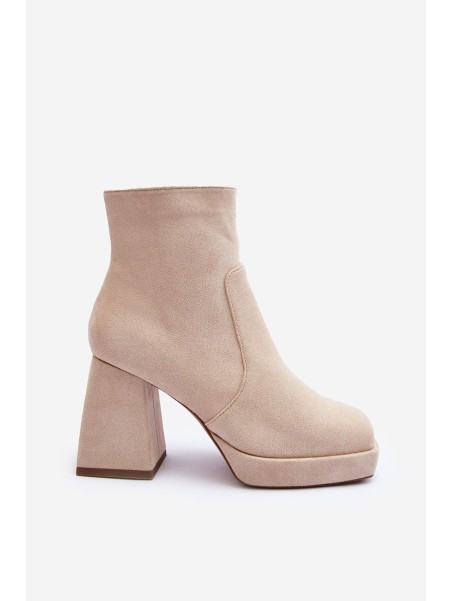 Suede Heeled Boots Beige Makeline