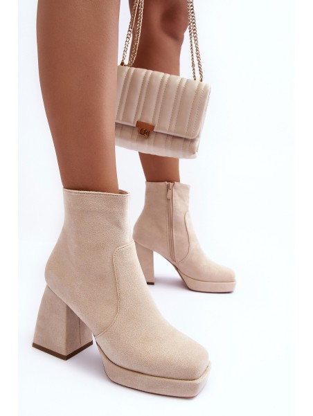 Suede Heeled Boots Beige Makeline