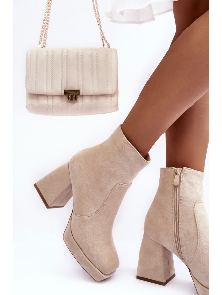 Suede Heeled Boots Beige Makeline