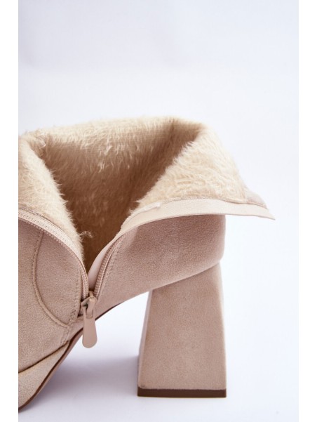 Suede Heeled Boots Beige Makeline