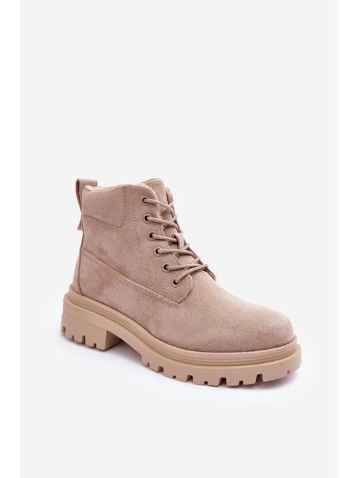 Suede Trapper Boots with Fleece Lining Beige Alden