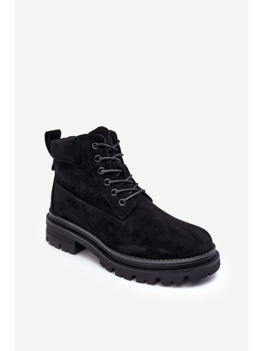 Fleece-Lined Suede Trapper Boots Black Alden