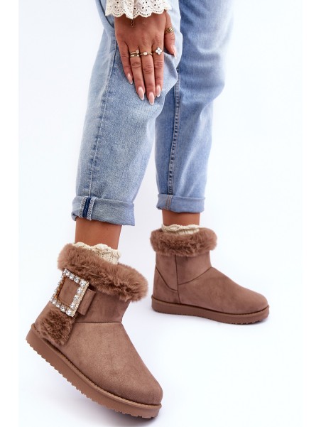 Faux Fur-Lined Clasp Snow Boots Dark Beige Dulca