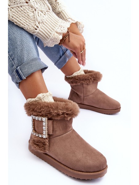 Faux Fur-Lined Clasp Snow Boots Dark Beige Dulca