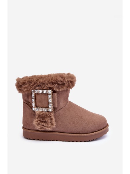 Faux Fur-Lined Clasp Snow Boots Dark Beige Dulca