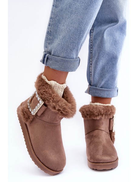 Faux Fur-Lined Clasp Snow Boots Dark Beige Dulca
