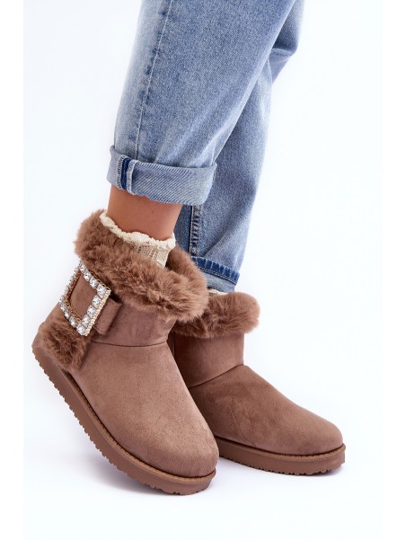 Faux Fur-Lined Clasp Snow Boots Dark Beige Dulca