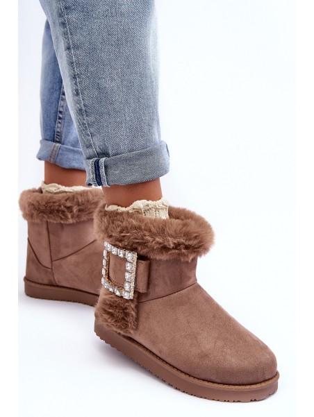 Faux Fur-Lined Clasp Snow Boots Dark Beige Dulca