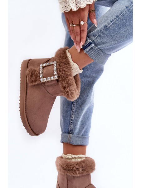 Faux Fur-Lined Clasp Snow Boots Dark Beige Dulca