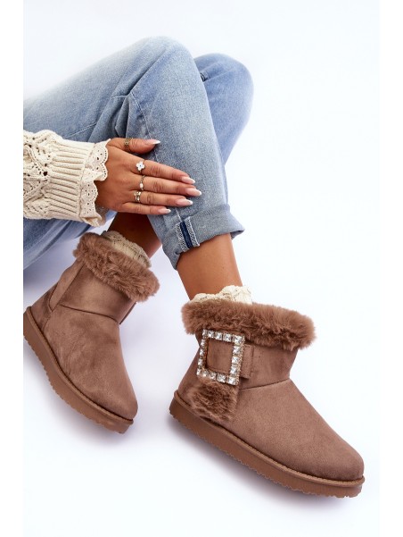 Faux Fur-Lined Clasp Snow Boots Dark Beige Dulca