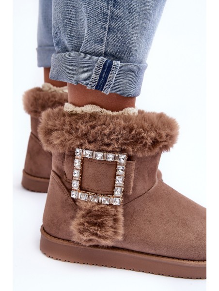 Faux Fur-Lined Clasp Snow Boots Dark Beige Dulca