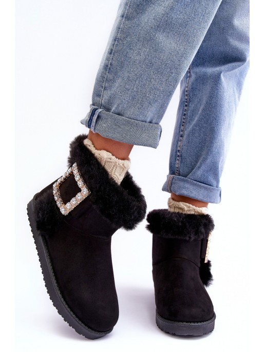 Faux Fur Lined Lace-up Snow Boots Black Dulca Faux Fur Lined Lace-up Snow Boots Black Dulca