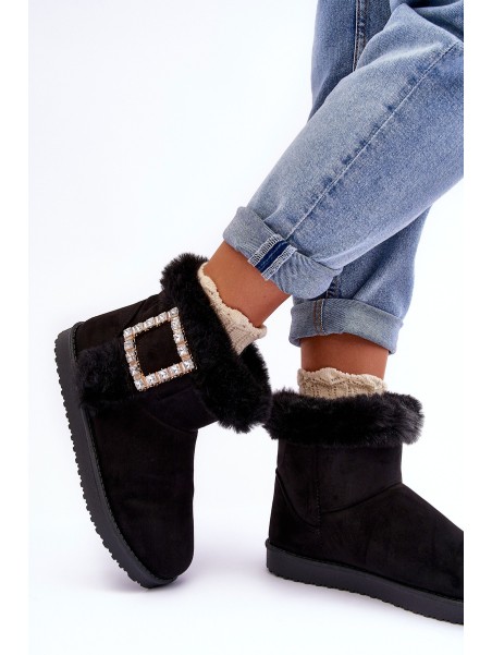 Faux Fur Lined Lace-up Snow Boots Black Dulca