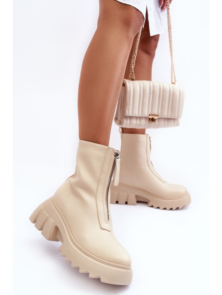 Women's Massive Platform Boots with Zipper Beige Kusma