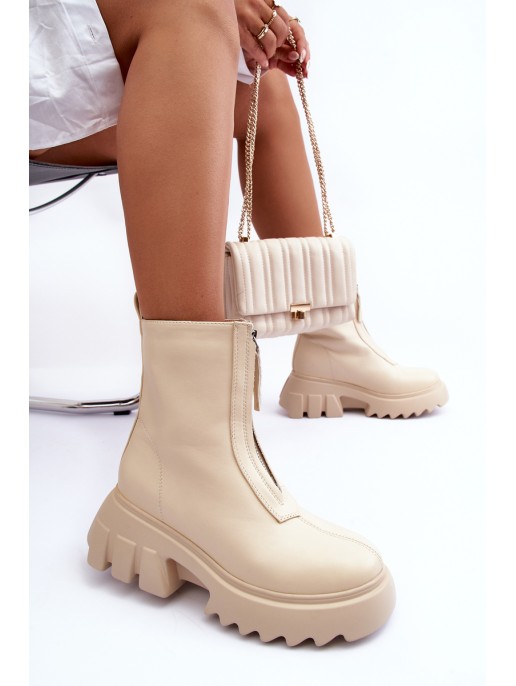 Women's Massive Platform Boots with Zipper Beige Kusma Women's Massive Platform Boots with Zipper Beige Kusma