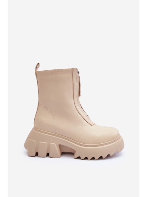 Women's Massive Platform Boots with Zipper Beige Kusma Women's Massive Platform Boots with Zipper Beige Kusma