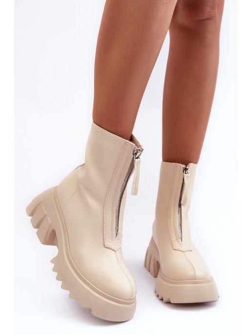 Women's Massive Platform Boots with Zipper Beige Kusma Women's Massive Platform Boots with Zipper Beige Kusma
