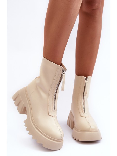 Women's Massive Platform Boots with Zipper Beige Kusma