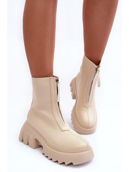 Women's Massive Platform Boots with Zipper Beige Kusma