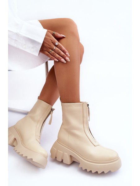 Women's Massive Platform Boots with Zipper Beige Kusma