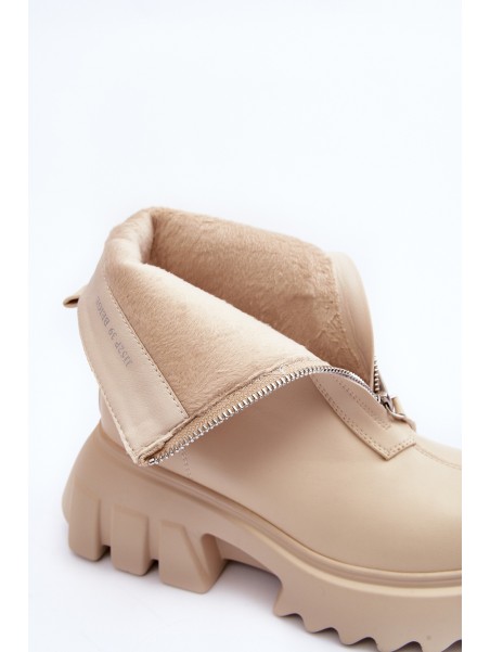 Women's Massive Platform Boots with Zipper Beige Kusma