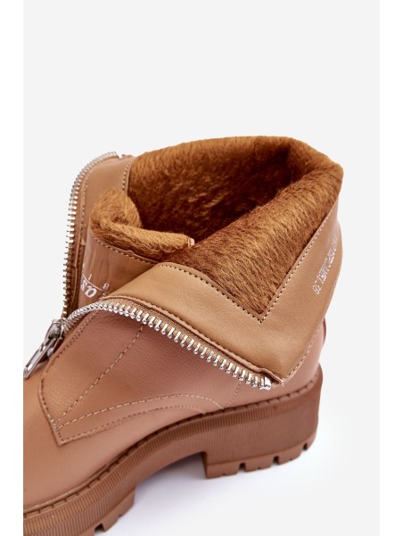 Leather Ankle Boots With Zipper Flat Heel Camel Vimal