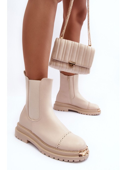 Women's Leather Ankle Boots Beige Nialee