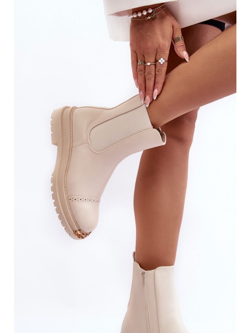 Women's Leather Ankle Boots Beige Nialee