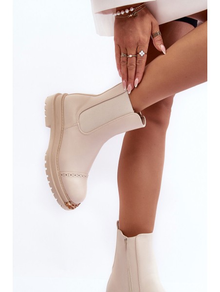 Women's Leather Ankle Boots Beige Nialee