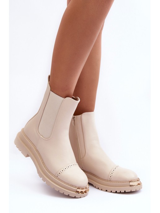 Women's Leather Ankle Boots Beige Nialee