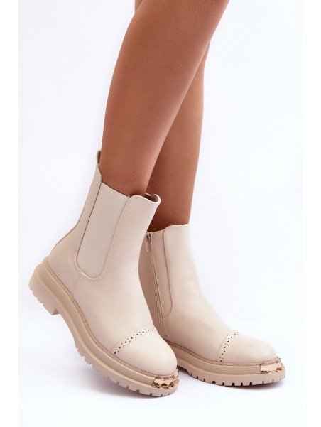 Women's Leather Ankle Boots Beige Nialee