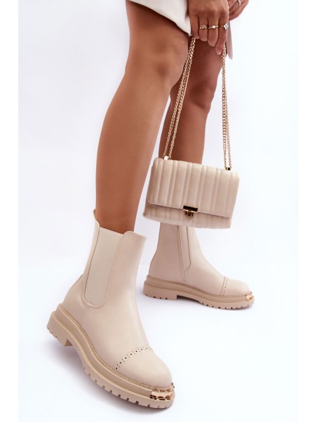 Women's Leather Ankle Boots Beige Nialee