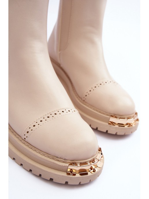 Women's Leather Ankle Boots Beige Nialee