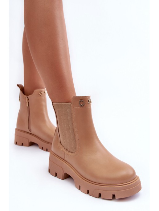 Women's Leather Derby Shoes With Decorations Beige Lobb